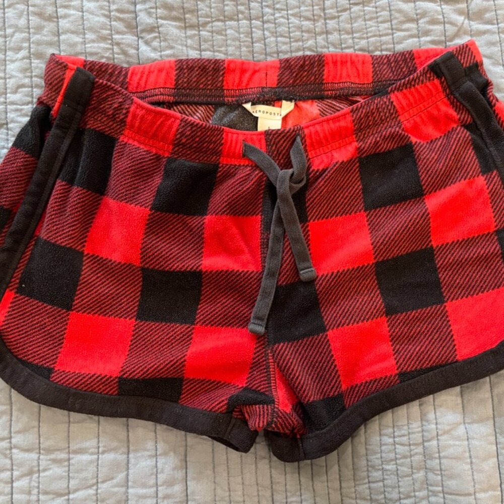 Aeropostale lumberjack red sleep soft fuzzy sleep short (women's SMALL)